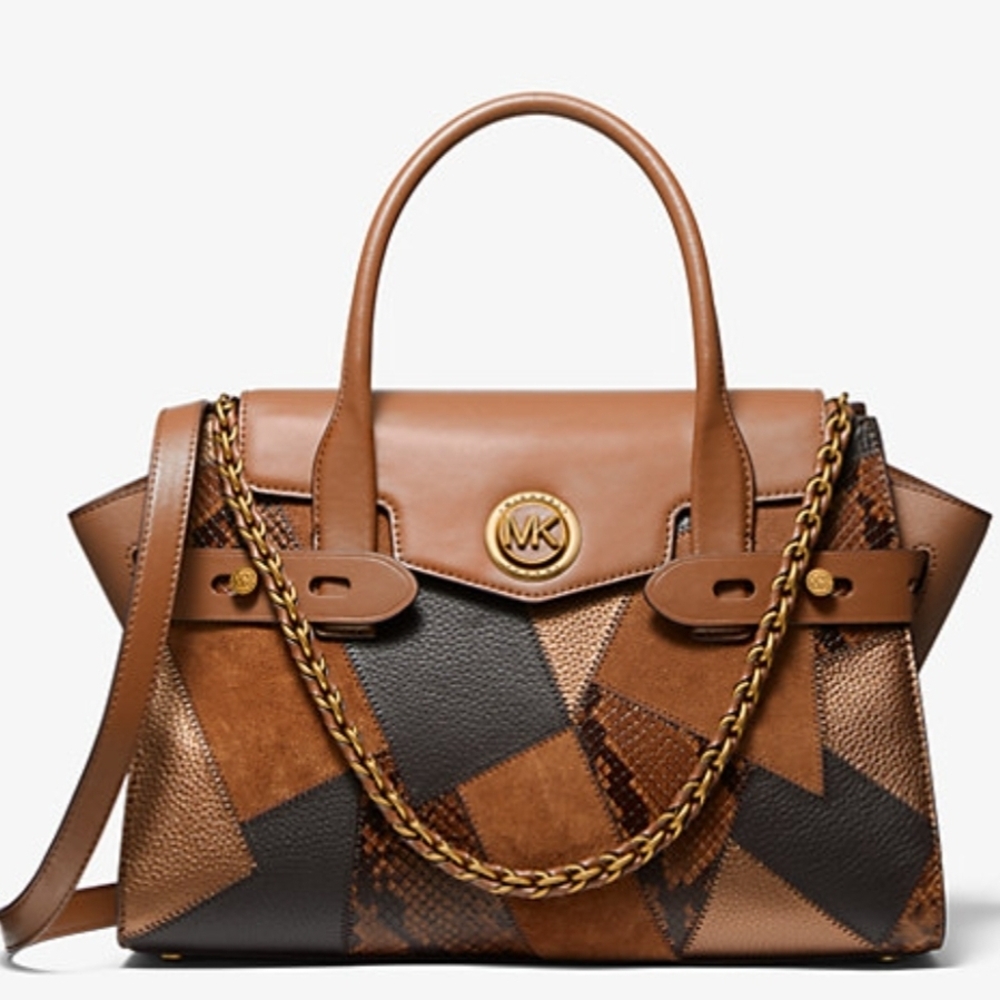 Michael Kors Brown and Black Satchel with Gold Chain